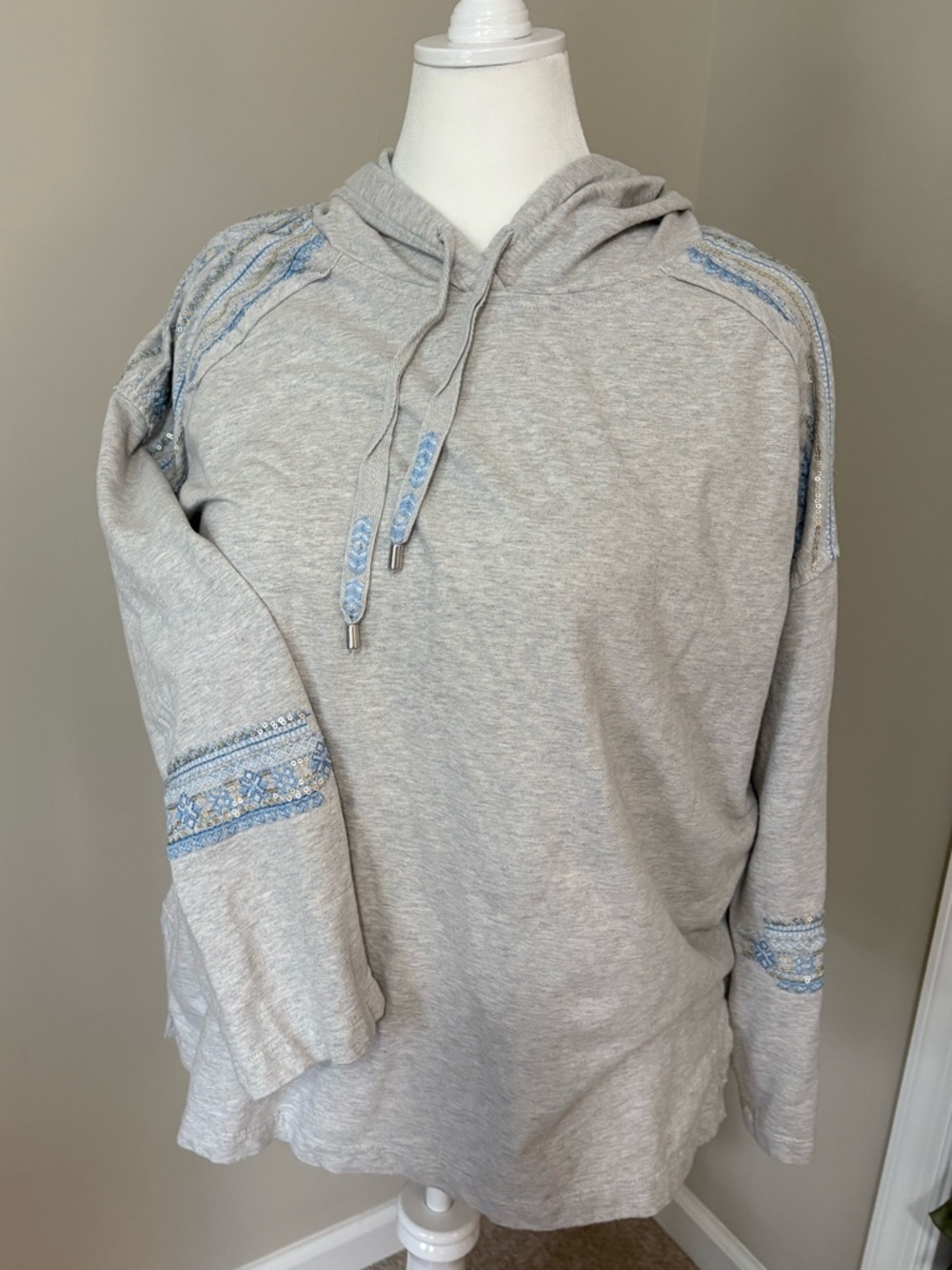 Boho embroidered light weight grey hoodie.